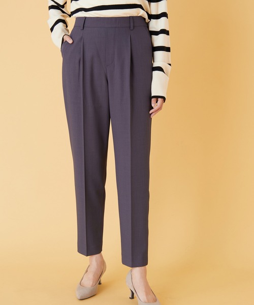 BELLUNA PLUS(ベルーナ)の「麻調ストレッチ素材テーパードパンツ65丈(スラックス・レディース・ネイビー/パープル/アイボリー/モカ・MEDIUM/SMALL/X-LARGE/LARGE)」の4枚目の写真