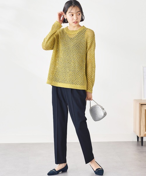 BELLUNA PLUS(ベルーナ)の「麻調ストレッチ素材テーパードパンツ65丈(スラックス・レディース・ネイビー/パープル/アイボリー/モカ・MEDIUM/SMALL/X-LARGE/LARGE)」の8枚目の写真