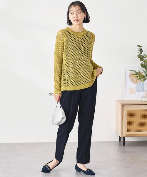 BELLUNA PLUS(ベルーナ)の「麻調ストレッチ素材テーパードパンツ65丈(スラックス・レディース・ネイビー/パープル/アイボリー/モカ・MEDIUM/SMALL/X-LARGE/LARGE)」の9枚目の写真