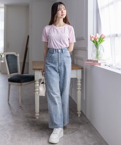 clear（クリア）の「配色リボンロゴTシャツ（Tシャツ/カットソー・レディース・ブラック/オフホワイト/ピンク・F）」の14枚目の写真