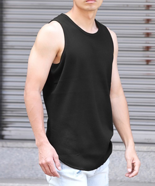LUXSTYLE(ラグスタイル)の「ワッフルタンクトップ(タンクトップ・メンズ・ブラック/ホワイト・L/M/XL)」の1枚目の写真