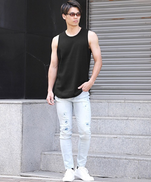 LUXSTYLE(ラグスタイル)の「ワッフルタンクトップ(タンクトップ・メンズ・ブラック/ホワイト・L/M/XL)」の7枚目の写真