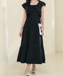 Lace Ladies バンドカラーティアードギャザーロングワンピース グリーン Lace Ladies ワンピース バンドカラー ティアード ギャザー