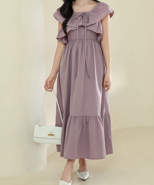 Lace Ladies(レースレディース)の「【2点セット】ボレロ付き フリルカラー ハイウエスト ティアード ロング コットン ワンピース(ワンピース・レディース・グレー/ブラック/ラベンダー・FREE)」の16枚目の写真
