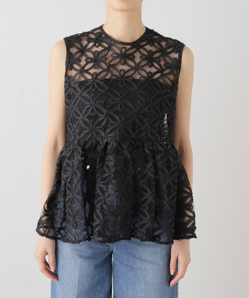 La TOTALITE(ラトータリテ)の「チュール刺繍ブラウス(シャツ/ブラウス・レディース・ブラック/ホワイト・FREE)」の20枚目の写真