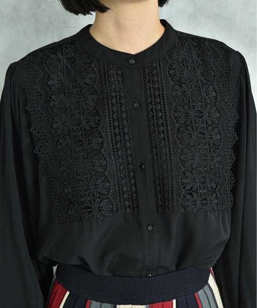 INTERPLANET（インタープラネット）の「デシン＊レース長袖シャツ（シャツ/ブラウス・レディース・オフホワイト/ブラック・FREE）」の9枚目の写真