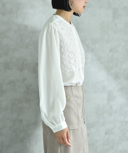 INTERPLANET（インタープラネット）の「デシン＊レース長袖シャツ（シャツ/ブラウス・レディース・オフホワイト/ブラック・FREE）」の15枚目の写真