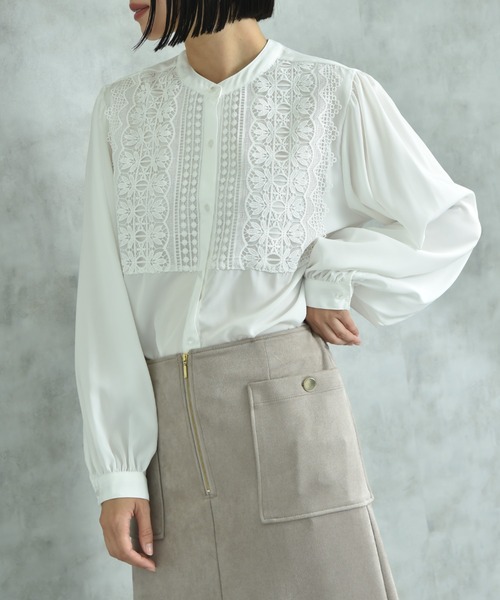 INTERPLANET（インタープラネット）の「デシン＊レース長袖シャツ（シャツ/ブラウス・レディース・オフホワイト/ブラック・FREE）」の17枚目の写真