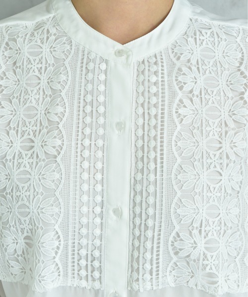 INTERPLANET（インタープラネット）の「デシン＊レース長袖シャツ（シャツ/ブラウス・レディース・オフホワイト/ブラック・FREE）」の18枚目の写真