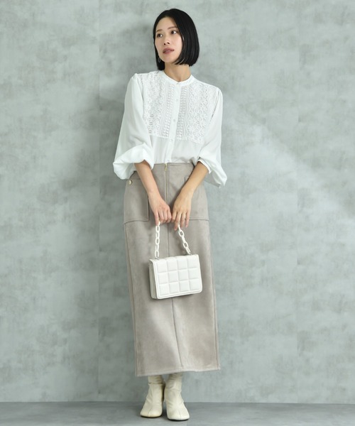 INTERPLANET（インタープラネット）の「デシン＊レース長袖シャツ（シャツ/ブラウス・レディース・オフホワイト/ブラック・FREE）」の22枚目の写真