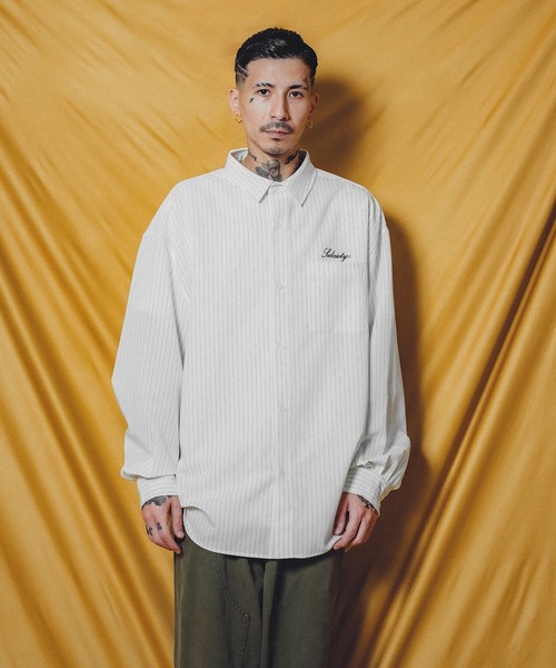 Subciety(サブサエティ)の「WOOL-LIKE LOOSE STRIPE SHIRT(シャツ/ブラウス・メンズ・ホワイト/グレー/ブルー/ネイビー/ブラック・X-LARGE/LARGE/MEDIUM/SMALL)」の21枚目の写真