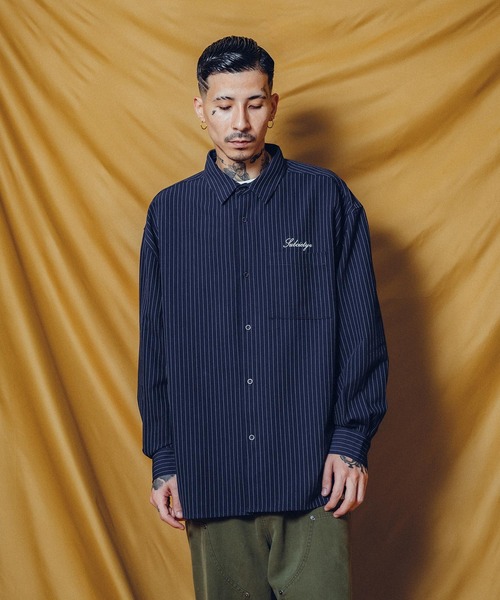 Subciety(サブサエティ)の「WOOL-LIKE LOOSE STRIPE SHIRT(シャツ/ブラウス・メンズ・ホワイト/グレー/ブルー/ネイビー/ブラック・X-LARGE/LARGE/MEDIUM/SMALL)」の10枚目の写真