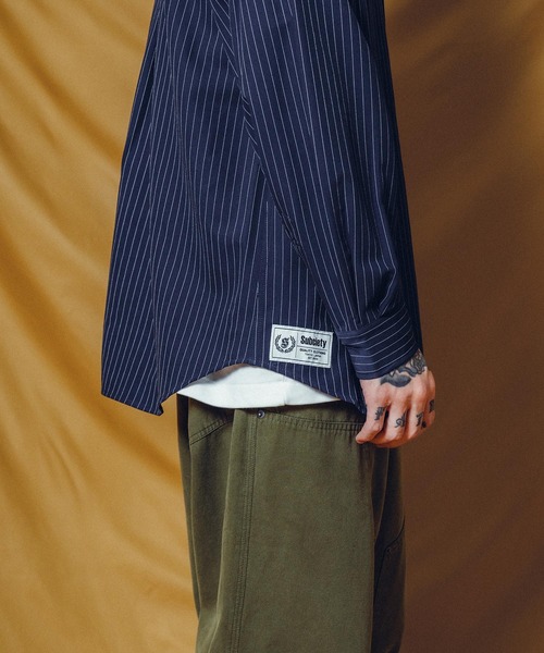 Subciety(サブサエティ)の「WOOL-LIKE LOOSE STRIPE SHIRT(シャツ/ブラウス・メンズ・ホワイト/グレー/ブルー/ネイビー/ブラック・X-LARGE/LARGE/MEDIUM/SMALL)」の9枚目の写真