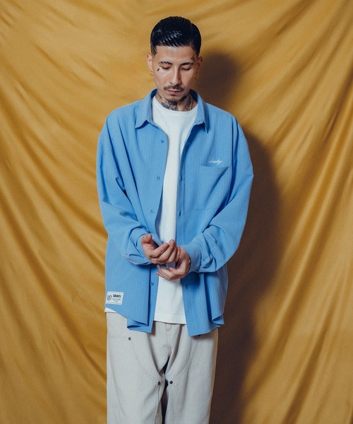 Subciety(サブサエティ)の「WOOL-LIKE LOOSE STRIPE SHIRT(シャツ/ブラウス・メンズ・ホワイト/グレー/ブルー/ネイビー/ブラック・X-LARGE/LARGE/MEDIUM/SMALL)」の8枚目の写真