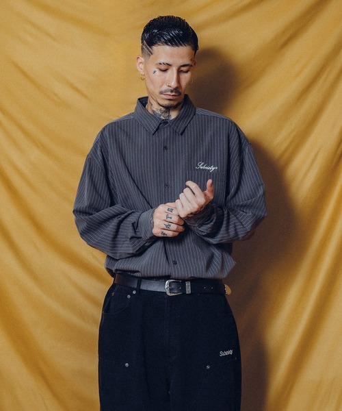 Subciety(サブサエティ)の「WOOL-LIKE LOOSE STRIPE SHIRT(シャツ/ブラウス・メンズ・ホワイト/グレー/ブルー/ネイビー/ブラック・X-LARGE/LARGE/MEDIUM/SMALL)」の15枚目の写真
