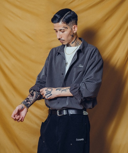Subciety(サブサエティ)の「WOOL-LIKE LOOSE STRIPE SHIRT(シャツ/ブラウス・メンズ・ホワイト/グレー/ブルー/ネイビー/ブラック・X-LARGE/LARGE/MEDIUM/SMALL)」の14枚目の写真
