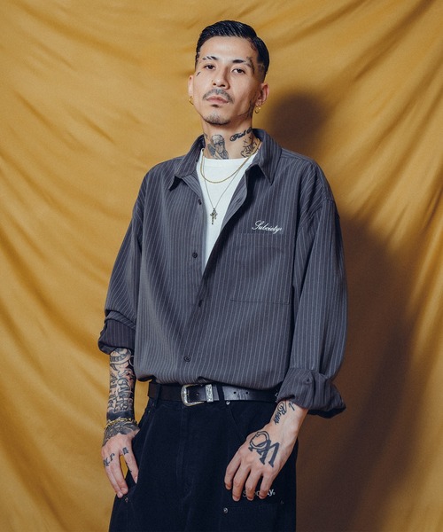 Subciety(サブサエティ)の「WOOL-LIKE LOOSE STRIPE SHIRT(シャツ/ブラウス・メンズ・ホワイト/グレー/ブルー/ネイビー/ブラック・X-LARGE/LARGE/MEDIUM/SMALL)」の13枚目の写真