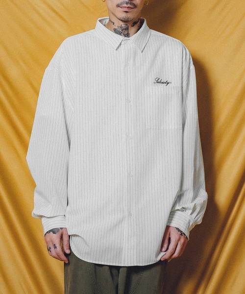 Subciety(サブサエティ)の「WOOL-LIKE LOOSE STRIPE SHIRT(シャツ/ブラウス・メンズ・ホワイト/グレー/ブルー/ネイビー/ブラック・X-LARGE/LARGE/MEDIUM/SMALL)」の20枚目の写真