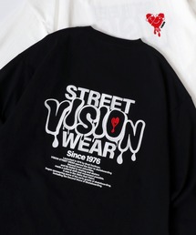 VISION STREET WEAR/ヴィジョンストリートウェア LOGO HEART GHOST LS TEE/オーバーサイズ 袖プリント バックプリント ロゴ ワンポイント刺繍 ロングスリーブTシャツ/ロンT/レディース メンズ