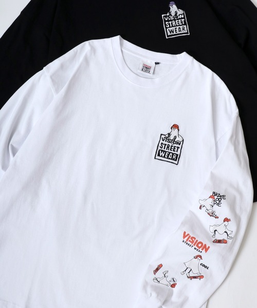 VISION STREET WEAR(ヴィジョンストリートウェア)の「VISION STREET WEAR/ヴィジョンストリートウェア LOGO HEART GHOST LS TEE/オーバーサイズ 袖プリント バックプリント ロゴ ワンポイント刺繍 ロングスリーブTシャツ/ロンT/レディース メンズ(Tシャツ/カットソー・メンズ・ブラック/ブラック系その他2/ブラック系その他/ホワイト系その他2/ホワイト/ホワイト系その他・M/L/LL)」の4枚目の写真