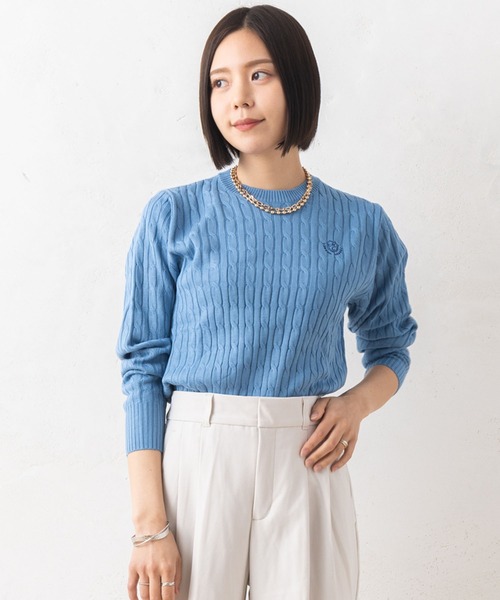 marie claire bis(マリクレール ビス)の「【別注】marie claire bis/マリ・クレール ビス ケーブル編み ブランド ワンポイント ロゴ 刺繍 クルーニット 長袖 セーター(ニット/セーター・レディース・ブラック/ブルー/ベージュ系その他・M/L)」の13枚目の写真