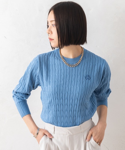marie claire bis(マリクレール ビス)の「【別注】marie claire bis/マリ・クレール ビス ケーブル編み ブランド ワンポイント ロゴ 刺繍 クルーニット 長袖 セーター(ニット/セーター・レディース・ブラック/ブルー/ベージュ系その他・M/L)」の12枚目の写真