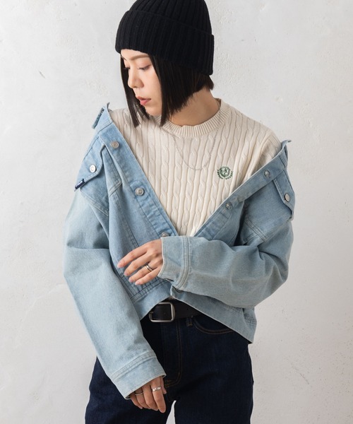 marie claire bis(マリクレール ビス)の「【別注】marie claire bis/マリ・クレール ビス ケーブル編み ブランド ワンポイント ロゴ 刺繍 クルーニット 長袖 セーター(ニット/セーター・レディース・ブラック/ブルー/ベージュ系その他・M/L)」の7枚目の写真