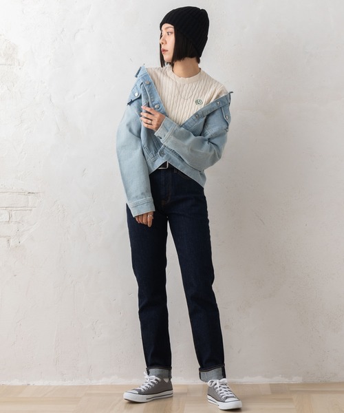 marie claire bis(マリクレール ビス)の「【別注】marie claire bis/マリ・クレール ビス ケーブル編み ブランド ワンポイント ロゴ 刺繍 クルーニット 長袖 セーター(ニット/セーター・レディース・ブラック/ブルー/ベージュ系その他・M/L)」の10枚目の写真