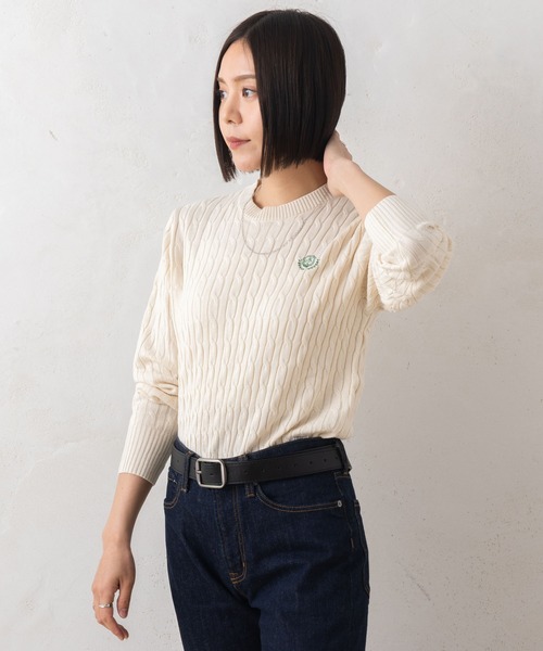 marie claire bis(マリクレール ビス)の「【別注】marie claire bis/マリ・クレール ビス ケーブル編み ブランド ワンポイント ロゴ 刺繍 クルーニット 長袖 セーター(ニット/セーター・レディース・ブラック/ブルー/ベージュ系その他・M/L)」の9枚目の写真