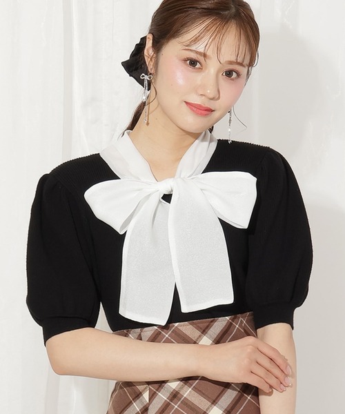 WILLSELECTION（ウィルセレクション）の「シアーリボンパフニット（ニット/セーター・レディース・ブラック/ブルー/ピンク/ブラウン・FREE）」の2枚目の写真