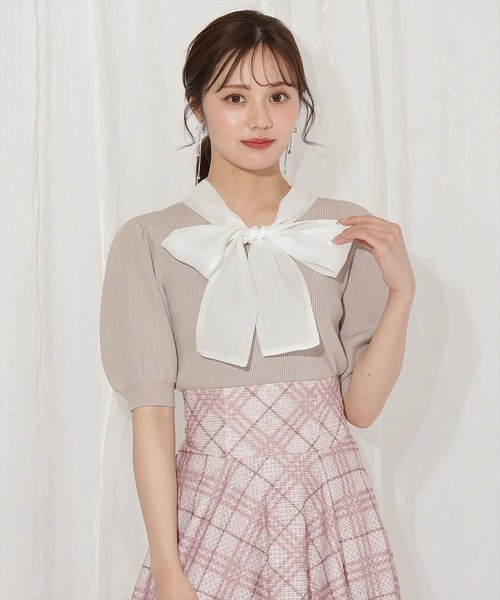 WILLSELECTION（ウィルセレクション）の「シアーリボンパフニット（ニット/セーター・レディース・ブラック/ブルー/ピンク/ブラウン・FREE）」の7枚目の写真