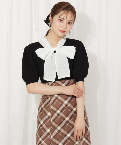 WILLSELECTION（ウィルセレクション）の「シアーリボンパフニット（ニット/セーター・レディース・ブラック/ブルー/ピンク/ブラウン・FREE）」の5枚目の写真