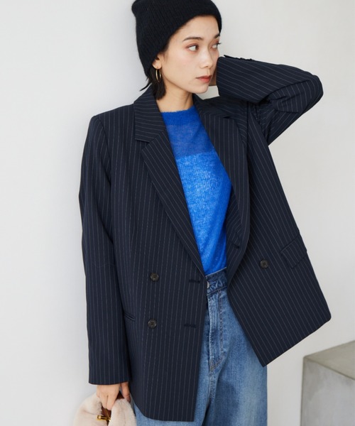 BARNYARDSTORM（バンヤードストーム）の「BARNYARDSTORM / ダブルテーラードジャケット＜セットアップ対応＞（テーラードジャケット・レディース・ネイビー/ベージュ・0/1）」の2枚目の写真