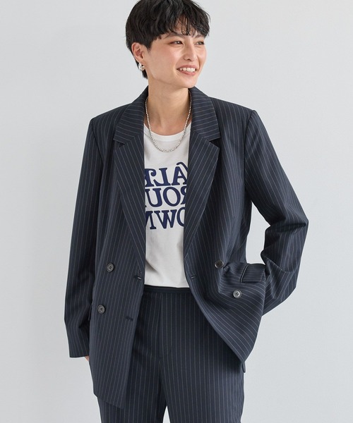 BARNYARDSTORM（バンヤードストーム）の「BARNYARDSTORM / ダブルテーラードジャケット＜セットアップ対応＞（テーラードジャケット・レディース・ネイビー/ベージュ・0/1）」の3枚目の写真