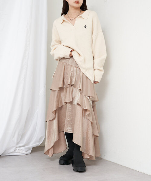 RAY CASSIN（レイカズン）の「【1枚で着映え】ラメサテンティアードスカート（スカート・レディース・ベージュ/アイボリー/グレー・FREE）」の11枚目の写真