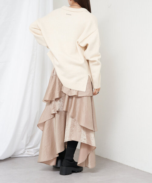 RAY CASSIN（レイカズン）の「【1枚で着映え】ラメサテンティアードスカート（スカート・レディース・ベージュ/アイボリー/グレー・FREE）」の13枚目の写真