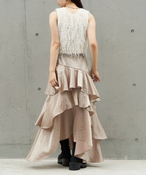 RAY CASSIN（レイカズン）の「【1枚で着映え】ラメサテンティアードスカート（スカート・レディース・ベージュ/アイボリー/グレー・FREE）」の20枚目の写真