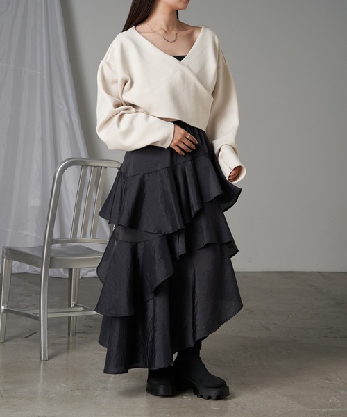 RAY CASSIN（レイカズン）の「【1枚で着映え】ラメサテンティアードスカート（スカート・レディース・ベージュ/アイボリー/グレー・FREE）」の7枚目の写真