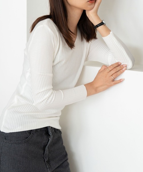 NinaetLina(ニナエリナ)の「リブニット(ニット/セーター・レディース・モカ/ブラック/ブラウン/ワインレッド/ホワイト・FREE)」の10枚目の写真