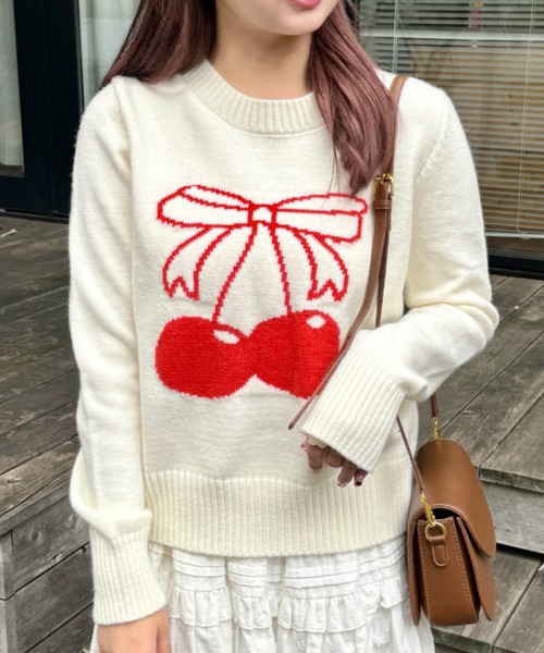 【新品】cccmalieシーマリーカシミアリボンニットベスト完売RED セール】チェリーリボンニットトップス（ニット/セーター）｜SOLLON