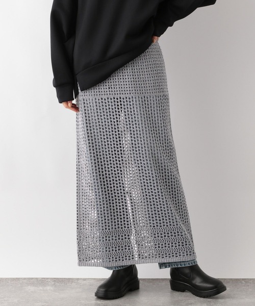 GLOBAL WORK(グローバルワーク)の「メッシュ編みラメIラインスカート/143961(スカート・レディース・シルバー/ブラック・FREE)」の1枚目の写真