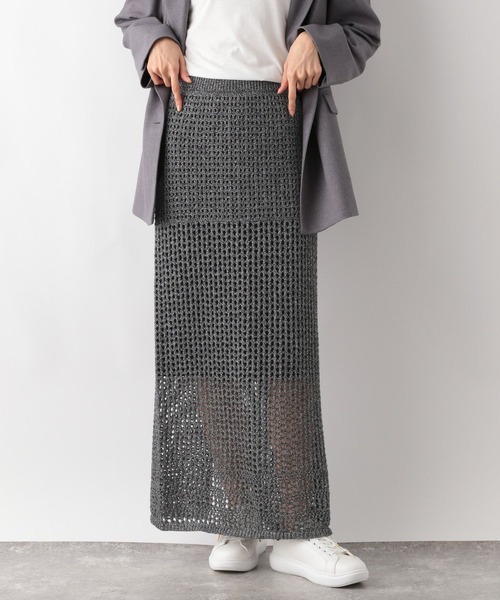 GLOBAL WORK(グローバルワーク)の「メッシュ編みラメIラインスカート/143961(スカート・レディース・シルバー/ブラック・FREE)」の2枚目の写真