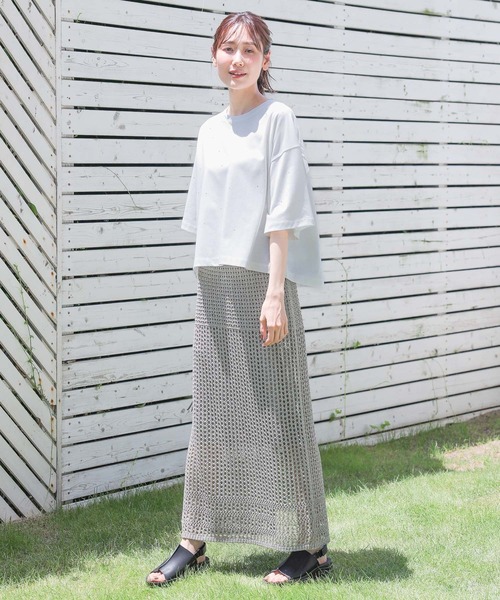 GLOBAL WORK(グローバルワーク)の「メッシュ編みラメIラインスカート/143961(スカート・レディース・シルバー/ブラック・FREE)」の3枚目の写真