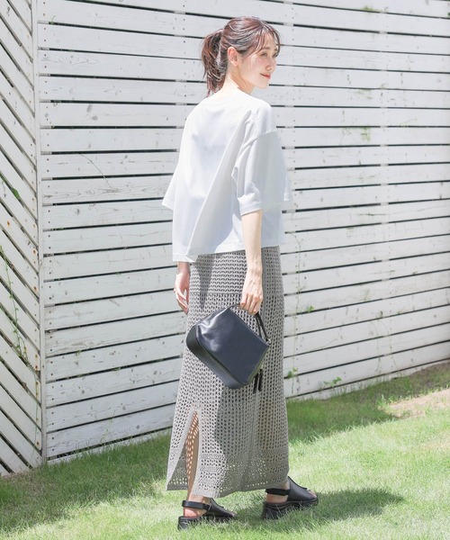 GLOBAL WORK(グローバルワーク)の「メッシュ編みラメIラインスカート/143961(スカート・レディース・シルバー/ブラック・FREE)」の4枚目の写真