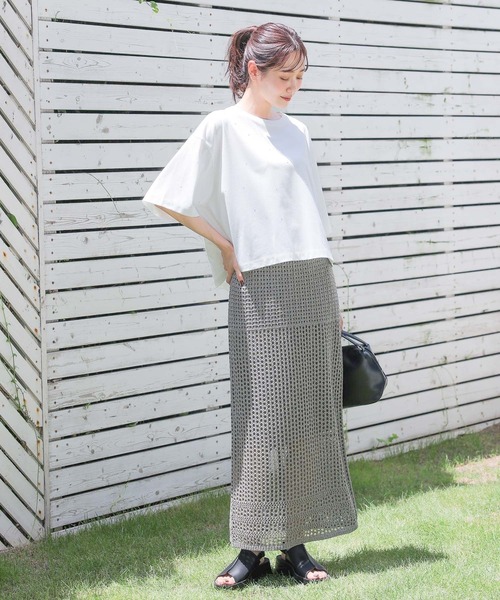 GLOBAL WORK(グローバルワーク)の「メッシュ編みラメIラインスカート/143961(スカート・レディース・シルバー/ブラック・FREE)」の5枚目の写真