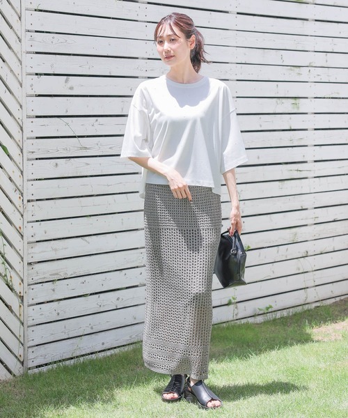 GLOBAL WORK(グローバルワーク)の「メッシュ編みラメIラインスカート/143961(スカート・レディース・シルバー/ブラック・FREE)」の6枚目の写真
