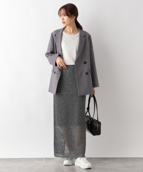 GLOBAL WORK(グローバルワーク)の「メッシュ編みラメIラインスカート/143961(スカート・レディース・シルバー/ブラック・FREE)」の9枚目の写真
