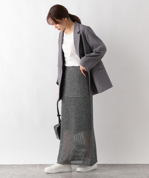 GLOBAL WORK(グローバルワーク)の「メッシュ編みラメIラインスカート/143961(スカート・レディース・シルバー/ブラック・FREE)」の10枚目の写真