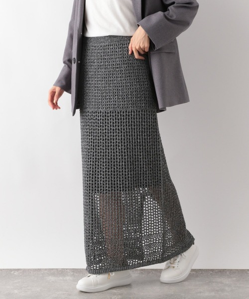 GLOBAL WORK(グローバルワーク)の「メッシュ編みラメIラインスカート/143961(スカート・レディース・シルバー/ブラック・FREE)」の11枚目の写真