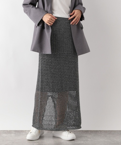 GLOBAL WORK(グローバルワーク)の「メッシュ編みラメIラインスカート/143961(スカート・レディース・シルバー/ブラック・FREE)」の12枚目の写真